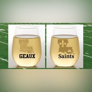 Louisiana Geaux Saints - Stemless Shatterproof Wine Glasses (2 Pack)